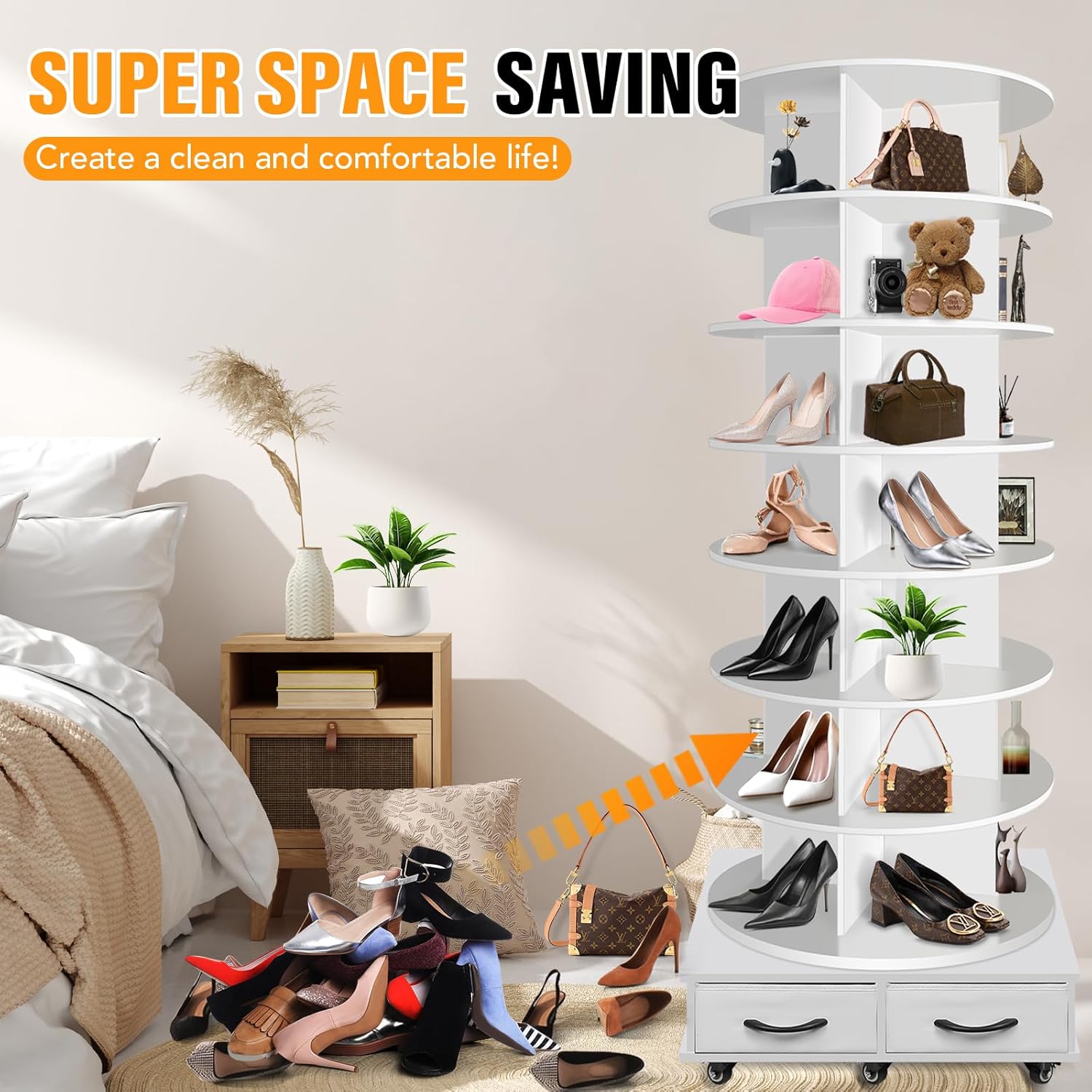 8 Tier Rotating Shoe Rack Tower