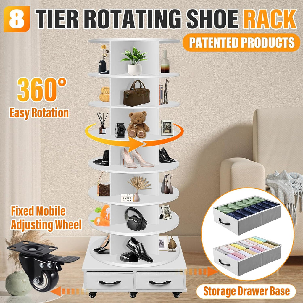 8 Tier Rotating Shoe Rack Tower